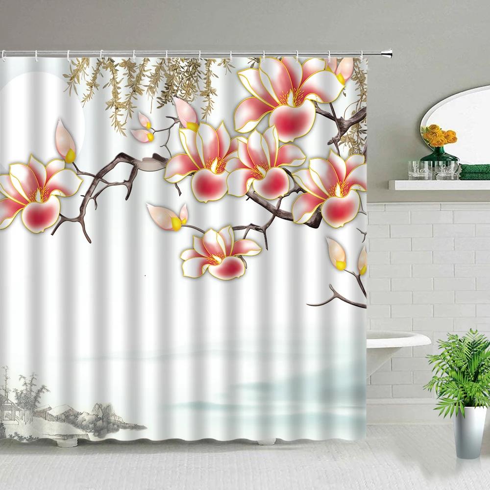 Flowers Plant Shower Curtains 3D Simple Purple Dandelion Flower Printing Polyester Home Decoration Waterproof Bathroom Curtain