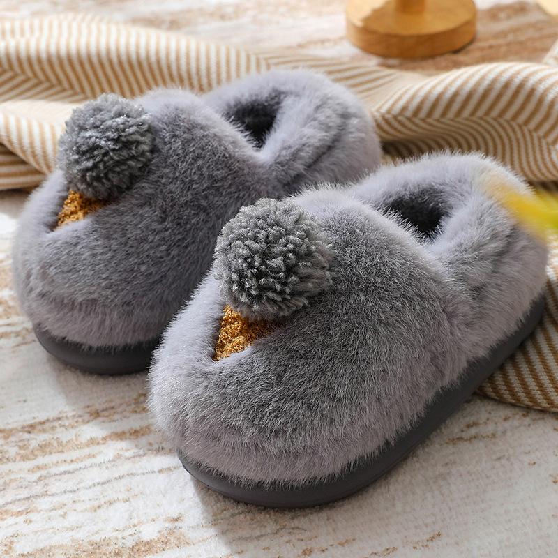 Winter new cartoon cotton slippers women's indoor thick-soled home fluffy shoes wear warm half-drag cotton shoes