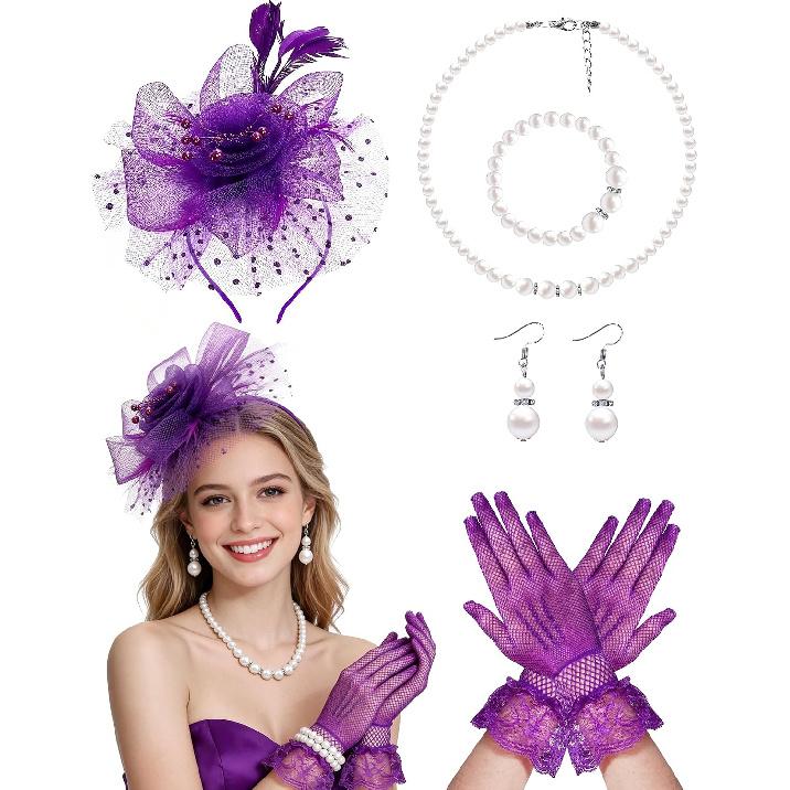 5Pcs Fascinators Hat for Women Tea Party Veil Mesh Headband Feather Hat for Women Veil Tea Party Hats