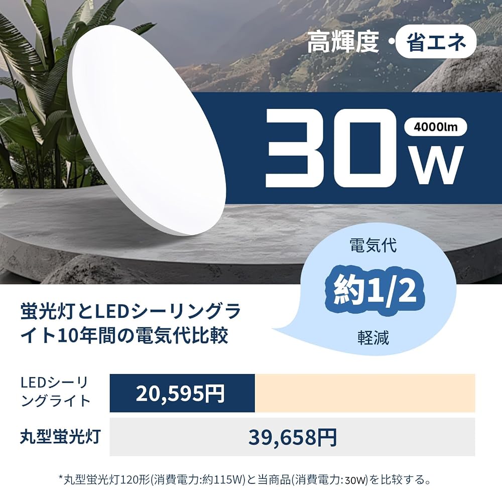 [6 Tatami Mat Room, 2 Units] LED Ceiling Lights, 6 Tatami Mat Size, 30W, 4000lm, Dimmable, Color
