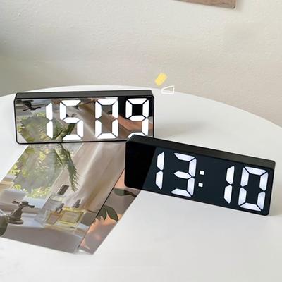Luminous LED Desktop Mirror Clock with Digital Display and Alarm