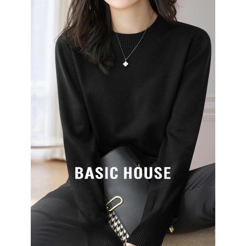 Basic House Women s Black Thick Crew Neck Knit Sweater S