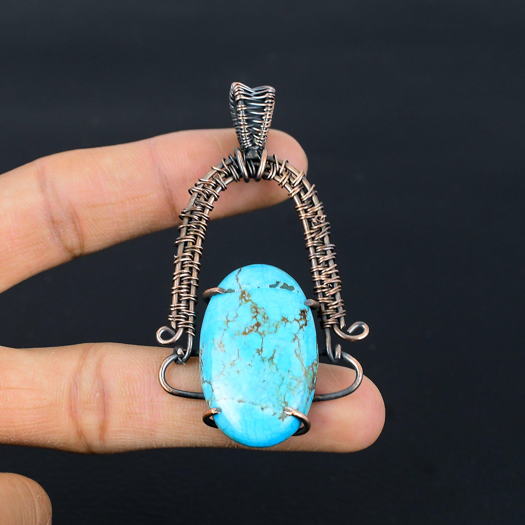 

Подвеска из тибетской бирюзы, ювелирное изделие из драгоценного камня, обернутое медной проволокой 999 пробы, подвеска ручной работы, на День благодарения 2.55 Inches