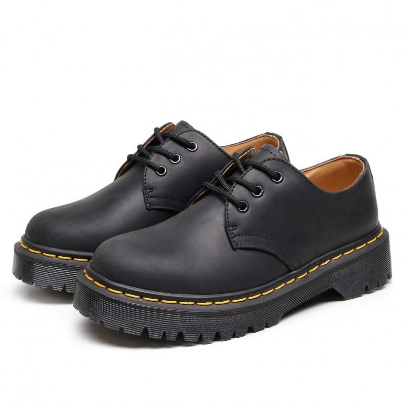 Martin Boots First Layer 1 Low-top Small Leather Shoes Women's Genuine Leather Crazy Horse Black Large Size Short Boots Round Head Men's Break