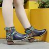 Genuine Leather Patchwork High Heels Retro Embossed Hand-painted Pumps Versatile Women's Shoes