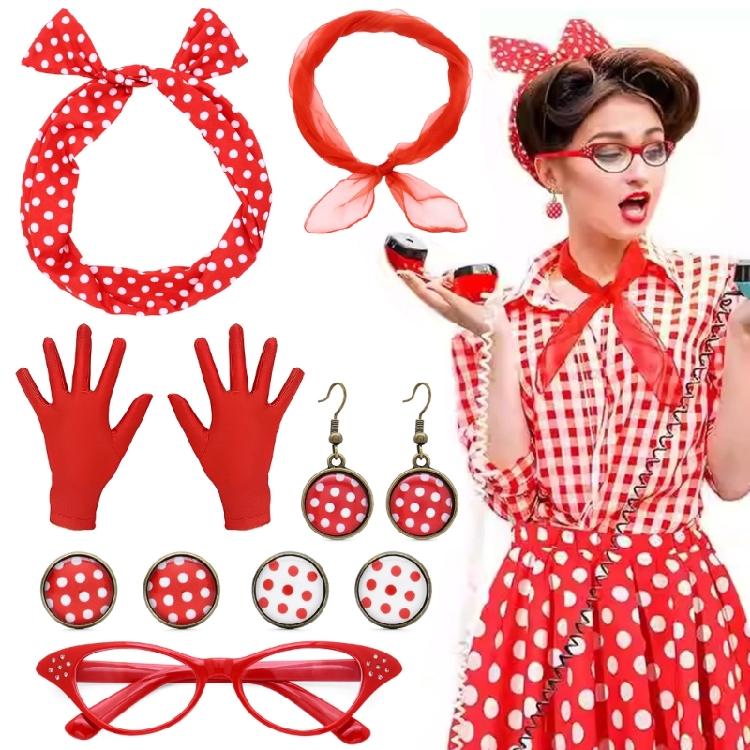 Comfortable Roleplay Essentials Kit With 1950s Inspired Hair Accessory Earrings And Decorative Eyewear