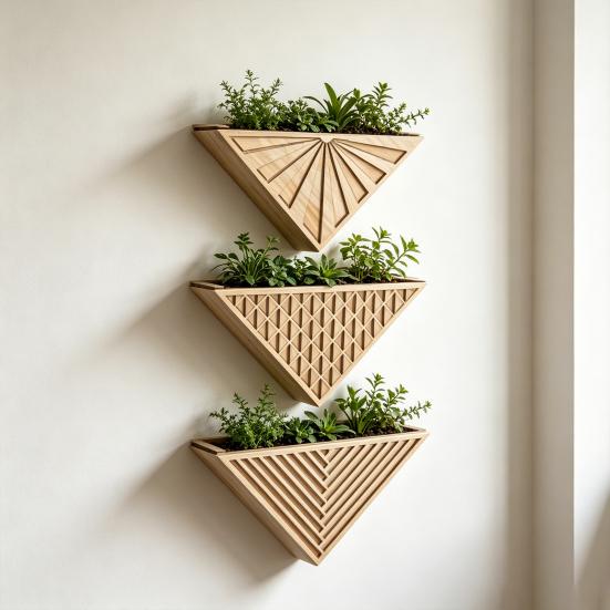 Wood Planter Box for Indoor Plants Wall Mounted Boho Hanging Planter Small Triangle Shaped Flower Pot for Living Room Bedroom Kitchen Office Home Wall