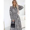 Fashion Style Autumn New Arrival Fashion Commuter Ol Lapel Single Breasted Zebra Pattern Split Long Sleeve Dress Long Dress for Women