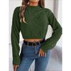 Autumn/Winter Casual Solid-Colour Cable-Knit Long-Sleeved Pullover with Cropped Hem for Women