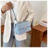 2024 Women's Small Textured Denim Crossbody Bag with Diamond Chain