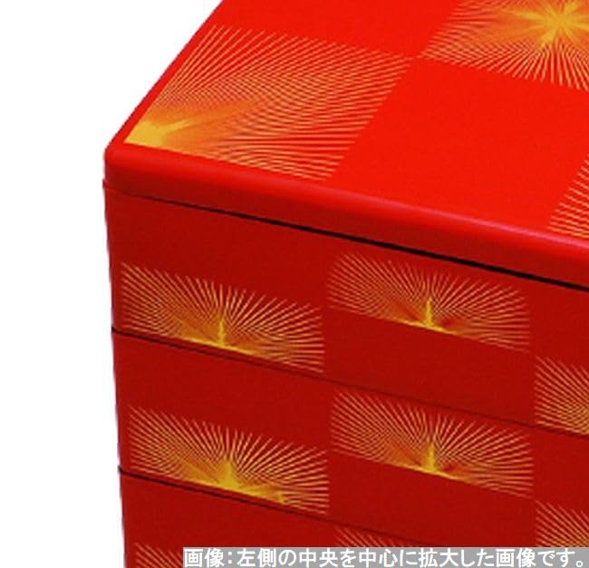 J-kitchens Outdoor Lunch Box (Lunch Box) Made in Japan, 3 Tiers, 7-inch, Vermilion, Pine Needle Checkered Pattern, 21.0cm x 21.0cm x 16.5cm