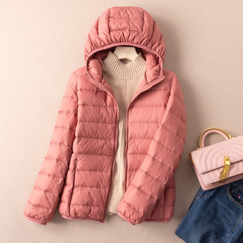 Clothing Down jacket Autumn and winter women's light hooded short fashion warm white duck down jacket