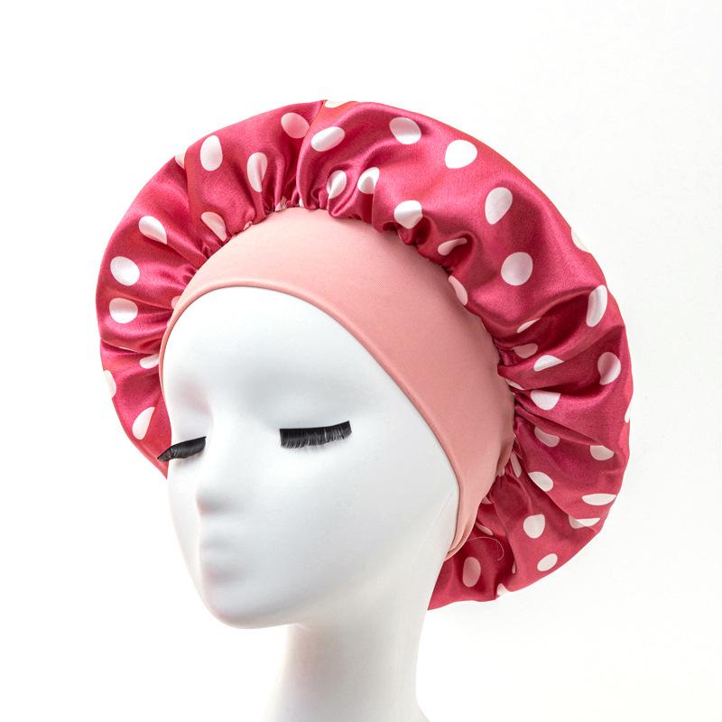European American Print Satin Sleep Cap - Wide Brim Silky Hair Protection Hat for Women