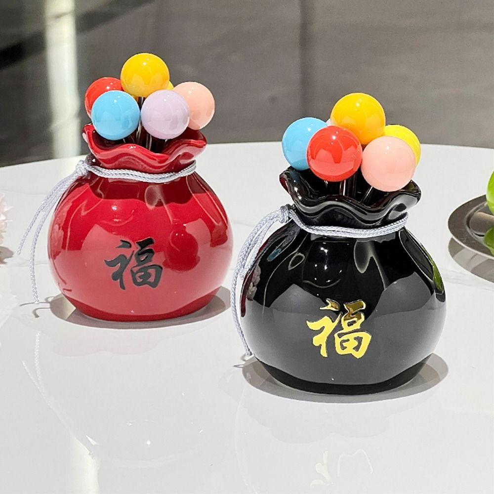 Rustproof Fu Bag-shaped Fruit Fork Set Anti-scald Blessing Bag Fruit Fork Storage Set Household