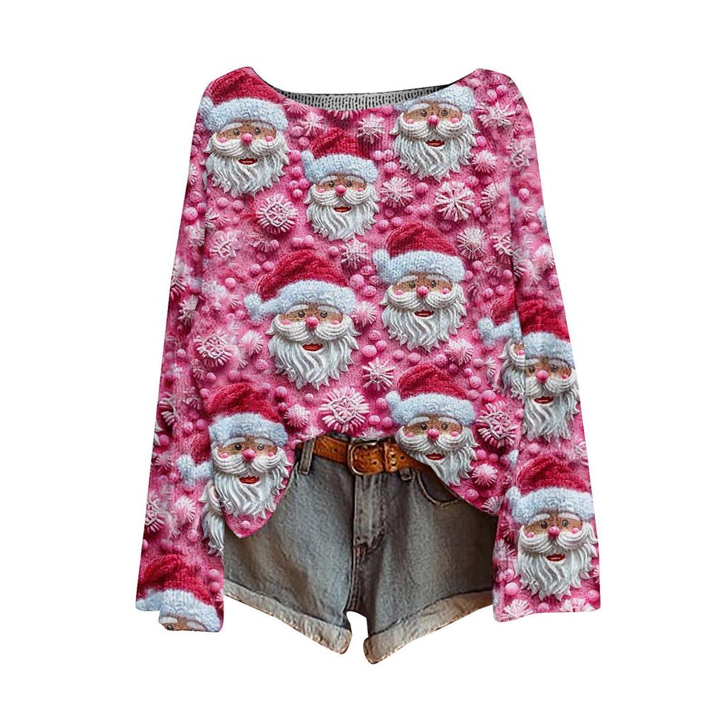 ZJW One-Shoulder 3D Christmas Pullover Sweater