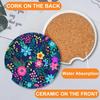 Colorful Flowers and Plants Car Cup Holder Coaster,Car Coasters for Cup Holder,2 Pack Floral Berries Anti-Slip Absorbent Ceramic Car Cup Coasters for