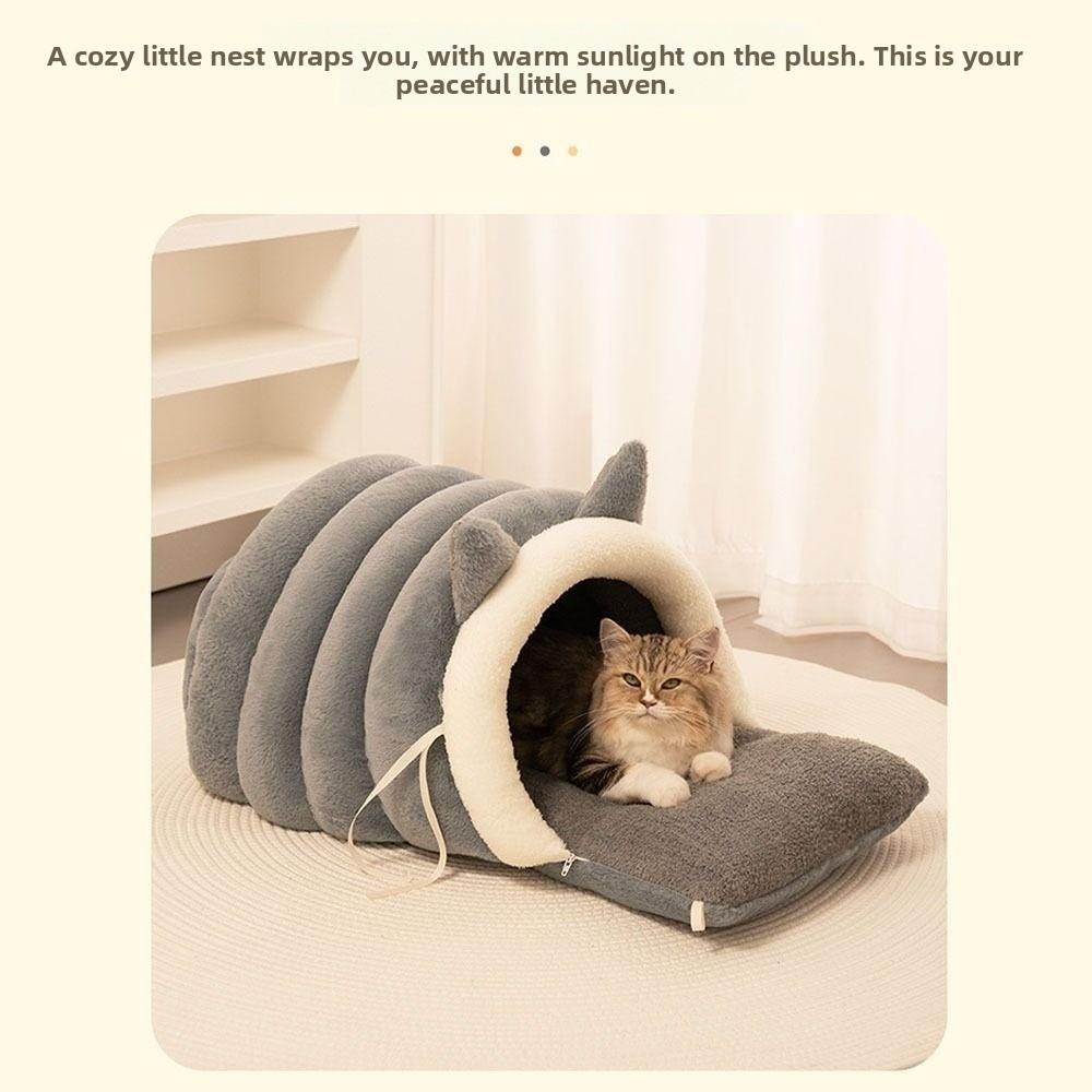Soft Semi Enclosed Cat Bed with Cat Ears Removable Pet Sleeping Bed Washable Warm Windproof Cat Nest Cat Dog