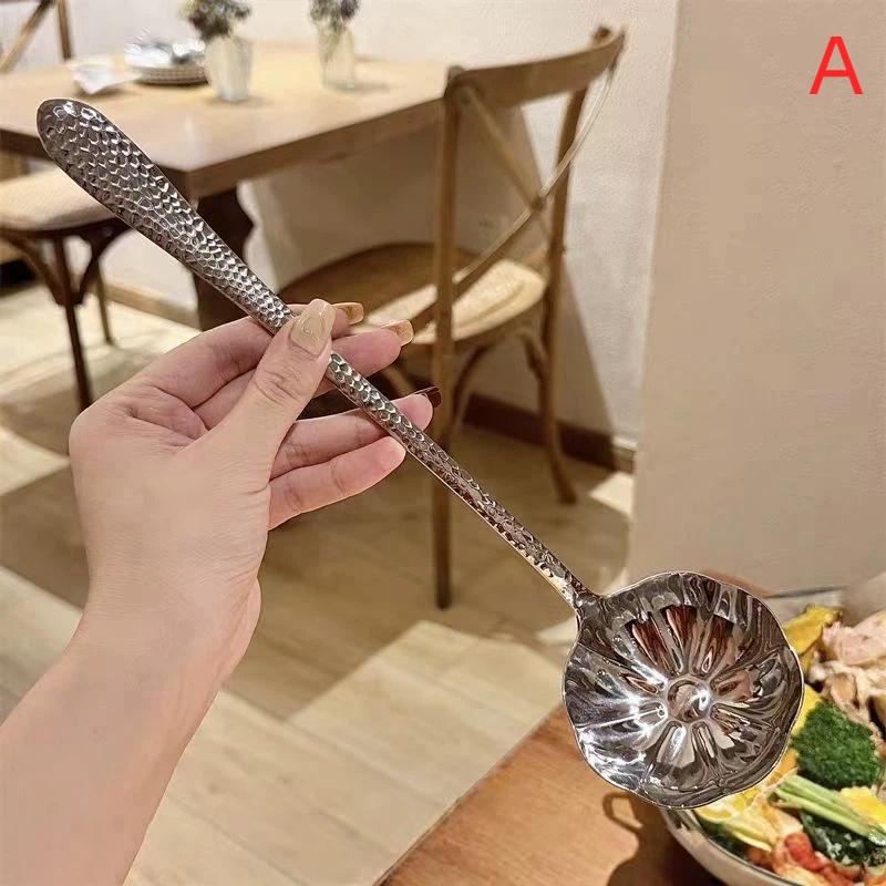 

New Stainless Steel Spoon Long Handle Soup Spoons For Hot Pot Scoops Colander Home Kitchen Tableware Cooking Essential Tools