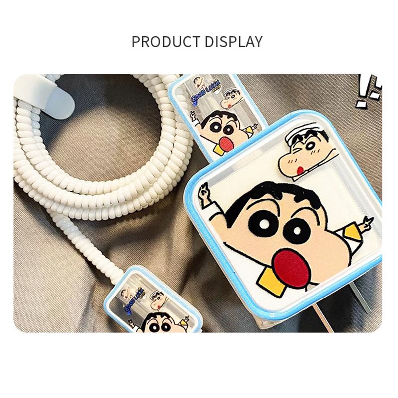Crayon Shin-Chan Charger Case Cable Cover For Iphone 18W/20W Fast Charger Cover Data Cable Head Bite Winder Protector Shell