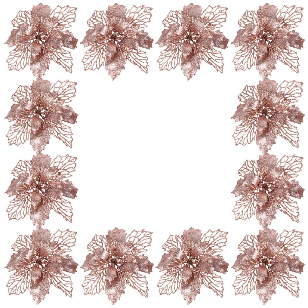 1 set julgransglitter julstjärna blommor ihåliga konstgjorda falska blommor semesterprydnad dekoration julprydnad