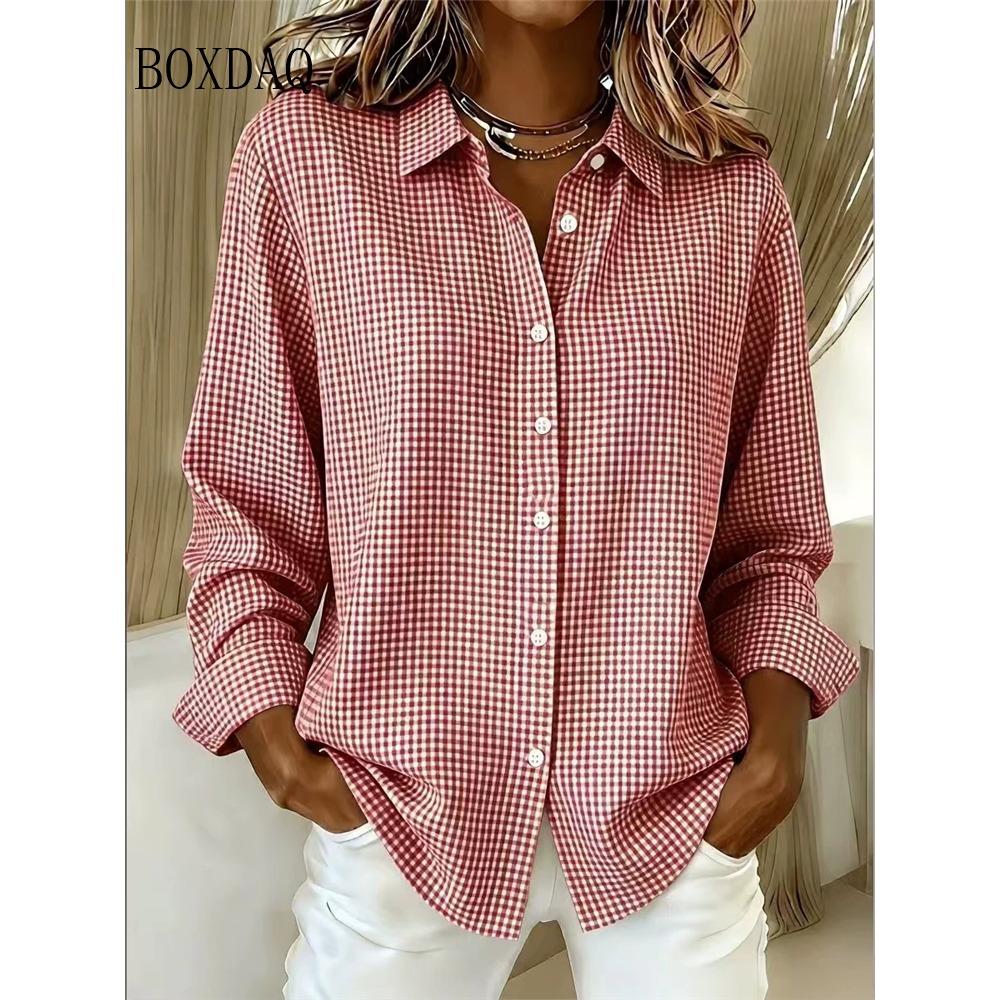 Women's Vintage Palid Print Long Sleeve Shirts Casual Fashion Buttopn Loose Laper Shirt Cardigan Ladies Tops