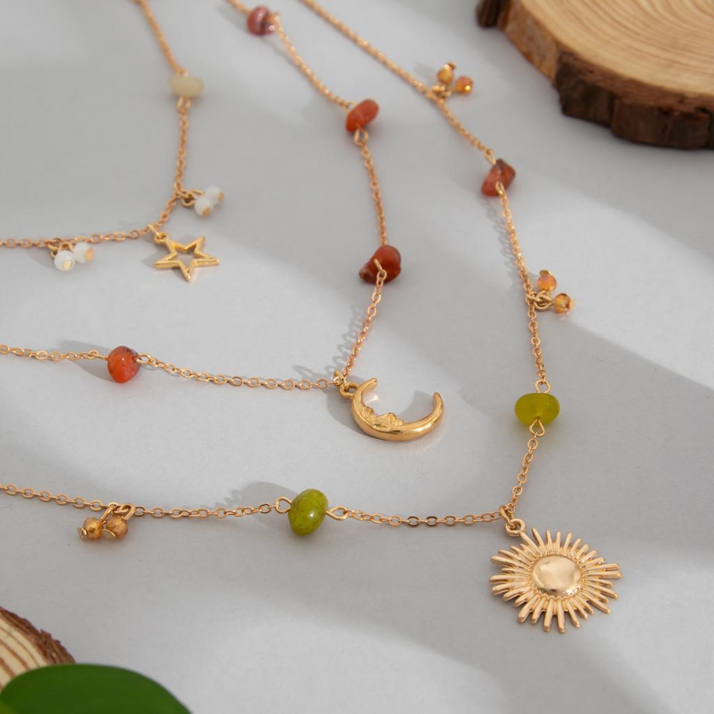 Bohemian Niche Crushed Stone Beaded Necklace Medieval Chain Tassel Chain Set