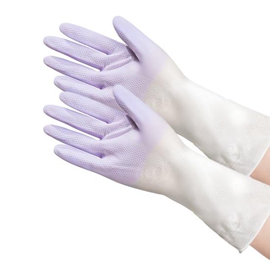 

1 Pair Household Cleaning Gloves Waterproof Anti-Slip Protective Gloves with Extended Cuffs Dishes Cleaning Kitchen Gloves фиолетовый