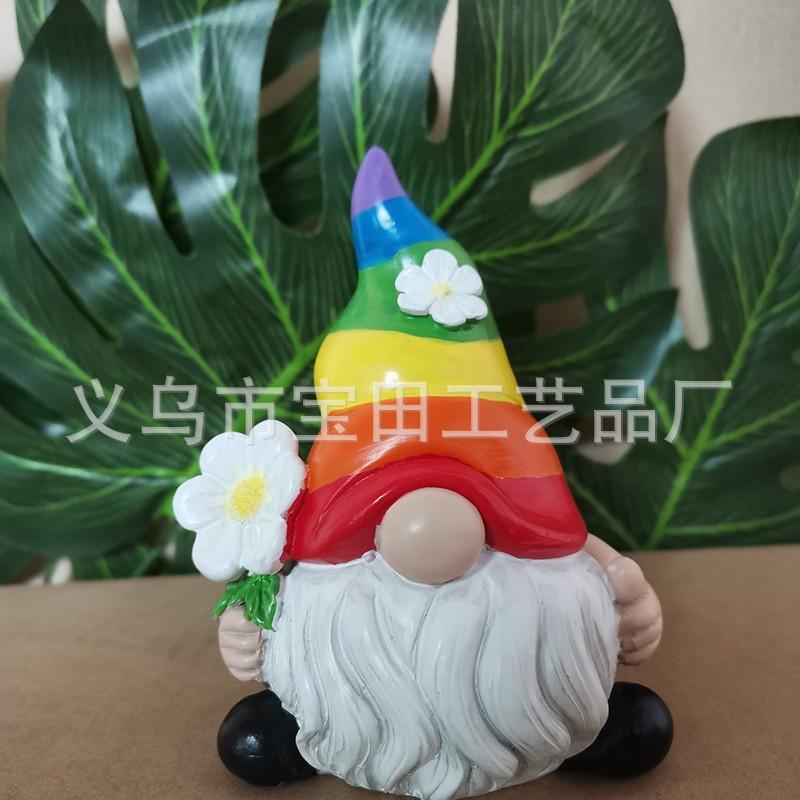 Garden Gnome Magic Elf Garden Decorated Faceless Gnome Dwarf Holding Flower Ground Elf Resin Ornament радужный