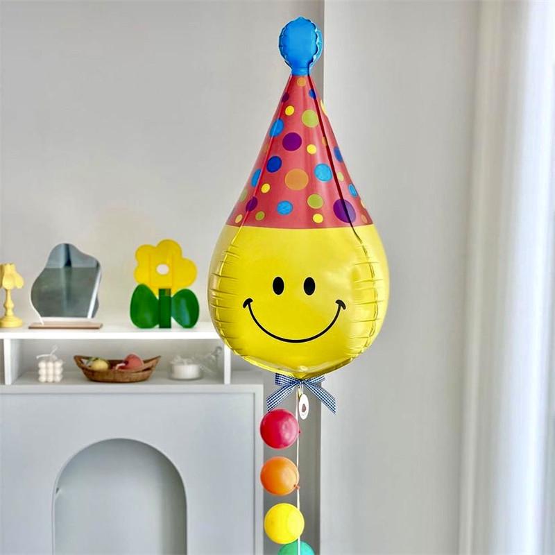 4D Clown Hat & Smiley Face Aluminum Foil Balloons for Birthday Party Decorations