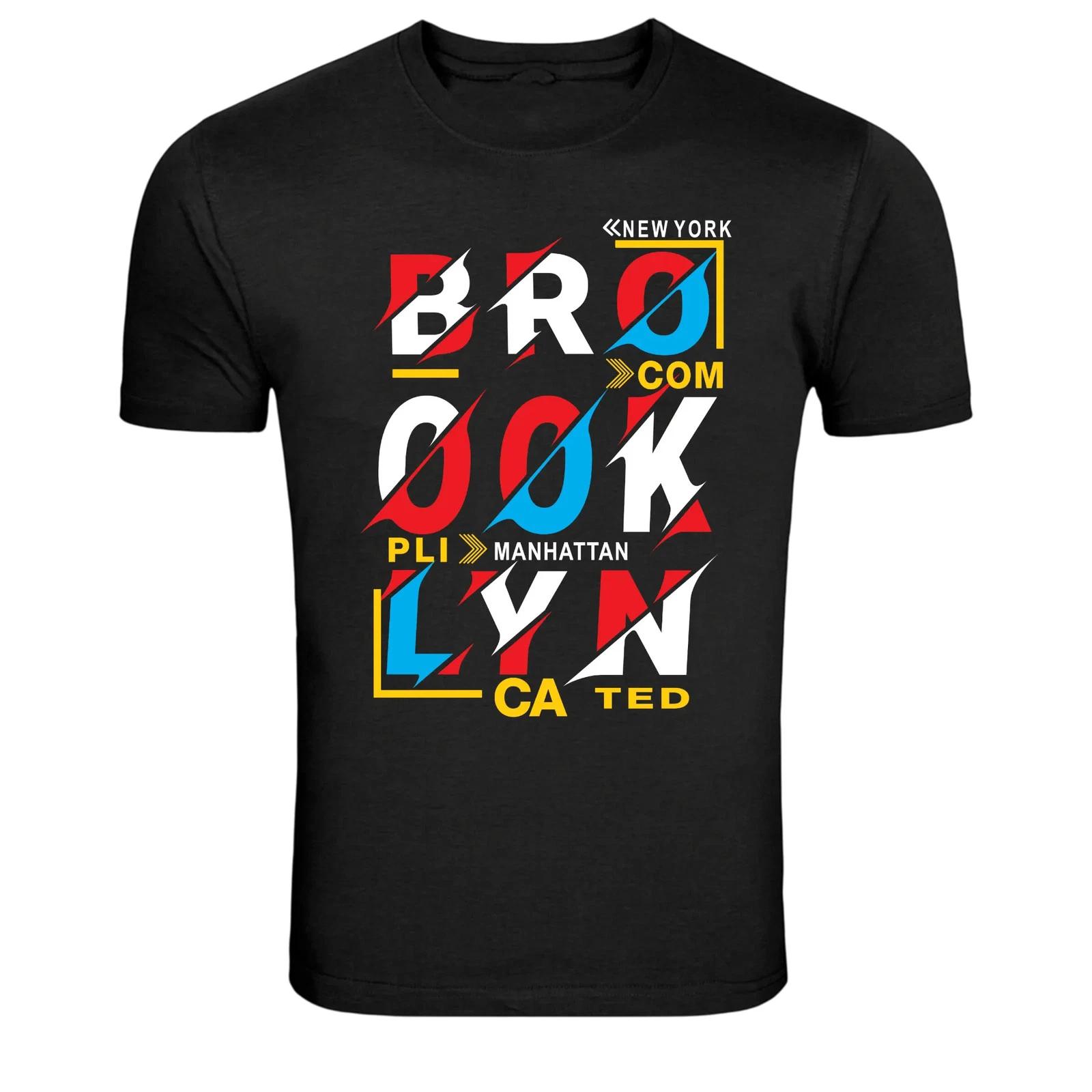 New York Brooklyn Manhattan Typography Graphic T-Shirt M