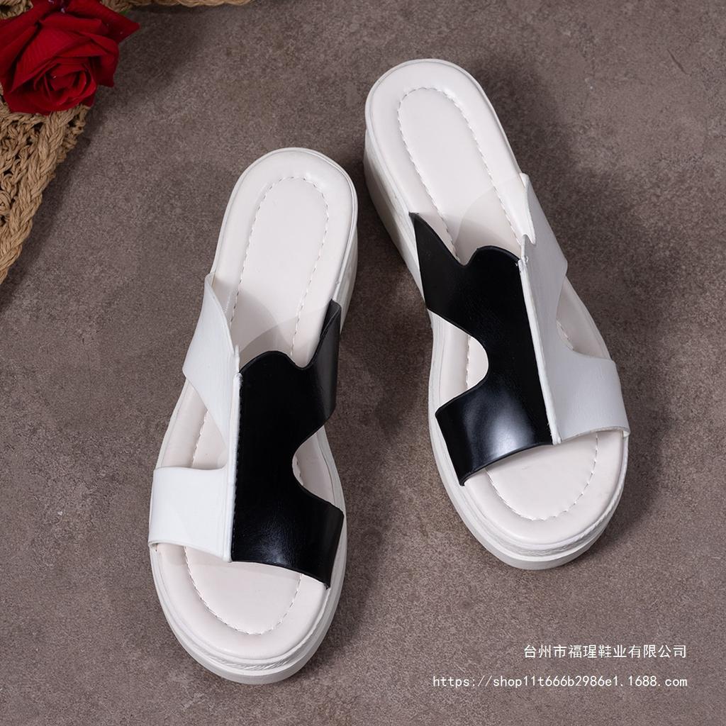 Cross-shoe Fish Mouth Slippers European and American Color Matching New Muffin Bottom Slippers Women Wear Slope Heel Cool Slippers Women 2025 Summer