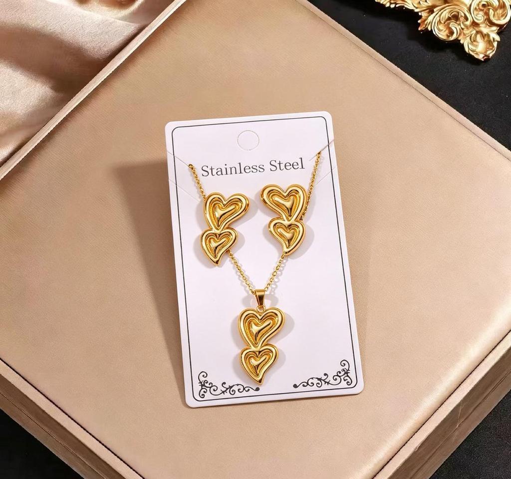 Gold-Plated Stainless Steel Retro Earrings & Necklace Set - Non-Fading Jewelry