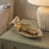 Resin Trinket Tray Elegant Bird Leaf Shaped Dish, Jewelry Tray, Vintage Gold Ring Tabletop Storage Holder for Nightstand Dresser, Small Decorative