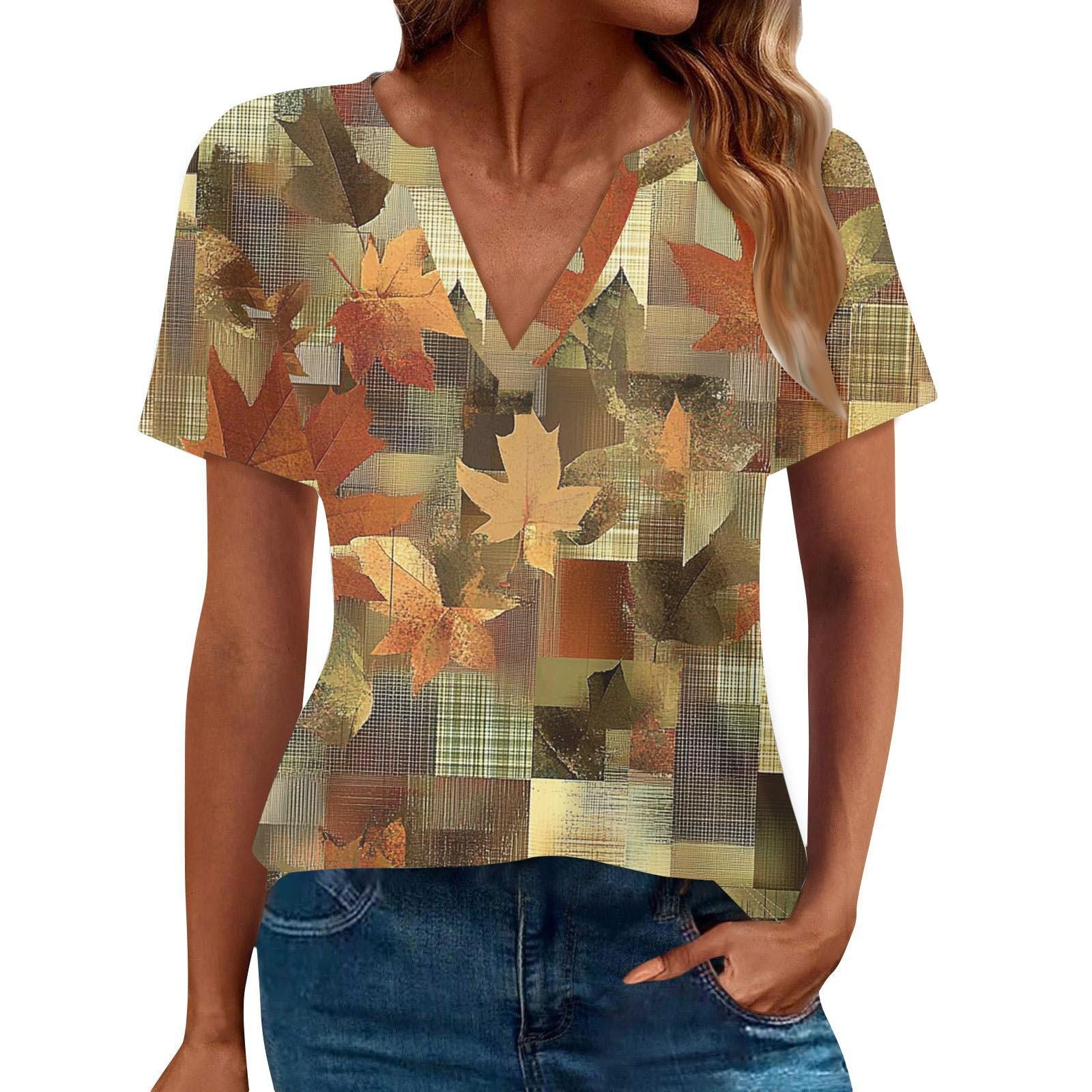 

Women s Summer Fashion Casual Short Sleeve V Neck T-Shirt Tops M шафрановий