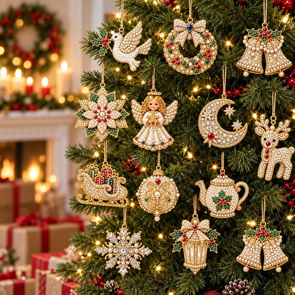 12Pcs DIY Christmas Pendants Diamond Painting Ornaments Family Craft Activity
