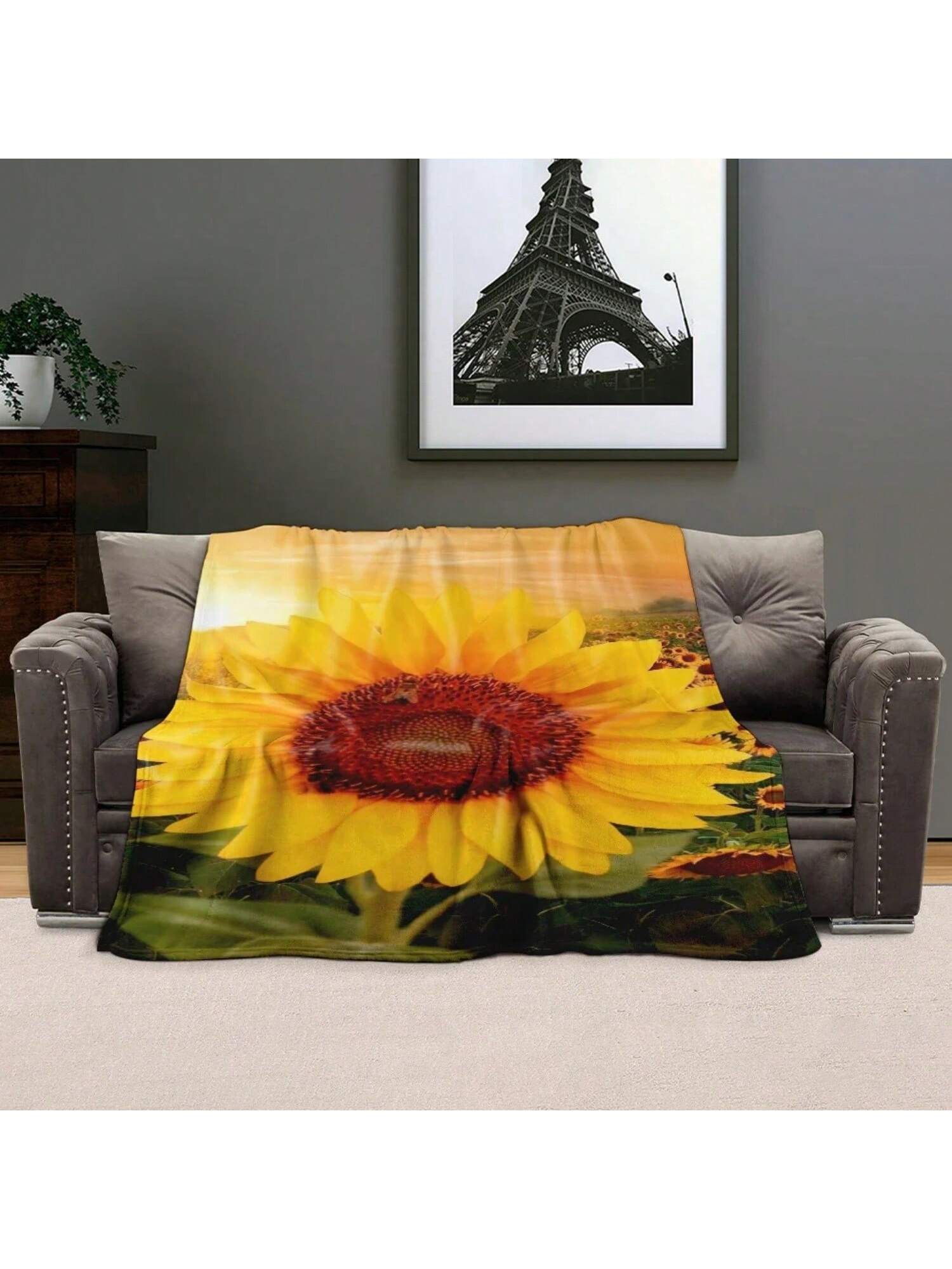 

Ah Sun-Flower! Weary Of Time Distressed Sunflower Throw Blanket Fluffy Bed Blankets 75X95CM серый