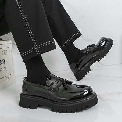 Ronde neus dikke zool verhogende schoenen franje casual leren schoenen heren lente en herfst Koreaanse versie lage top instappers