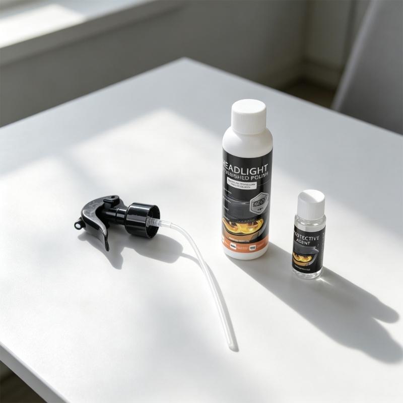 Vehicle Headlight Polish and Protective Restoration Kit, Lens Appearance Care with Pump Mist, Sponge and Microfiber-Style Cloth for Daily Use