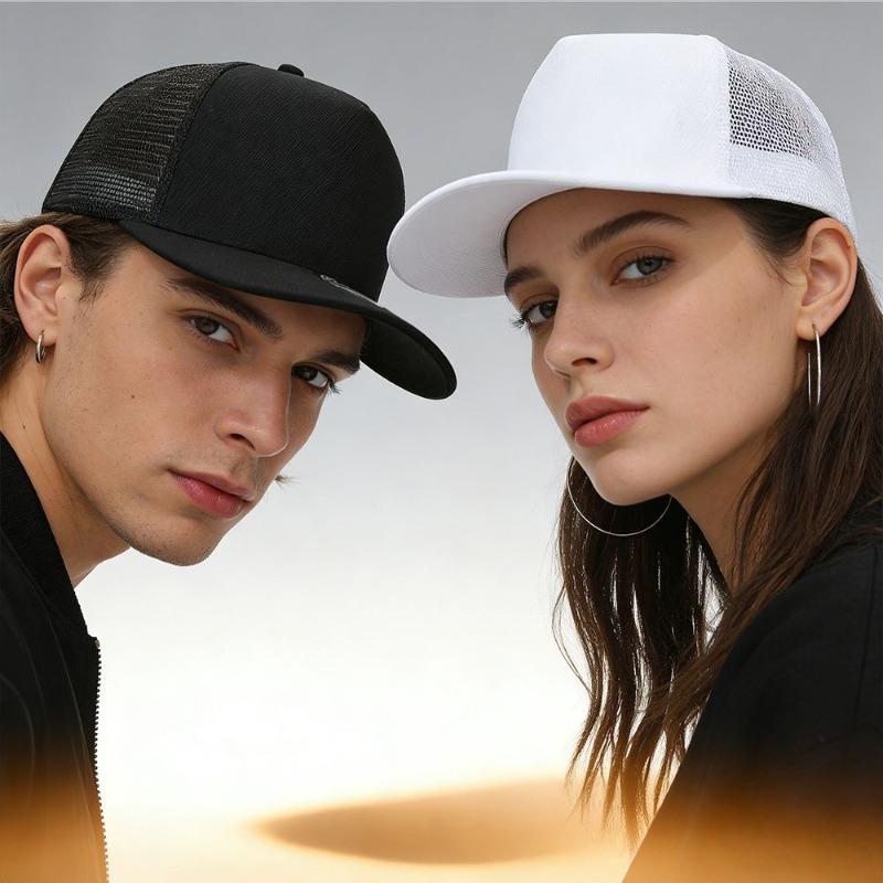 1pc Unisex Adjustable Hip-hop Mesh Baseball Caps,big Head Circumference,flat Brim,mesh Cap,light Plate West Coast Duckbill Caps
