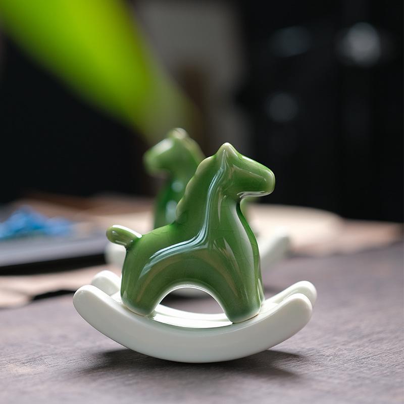 Ceramic Green Wobbly Horse Tea Pet Ornament for Home Decor