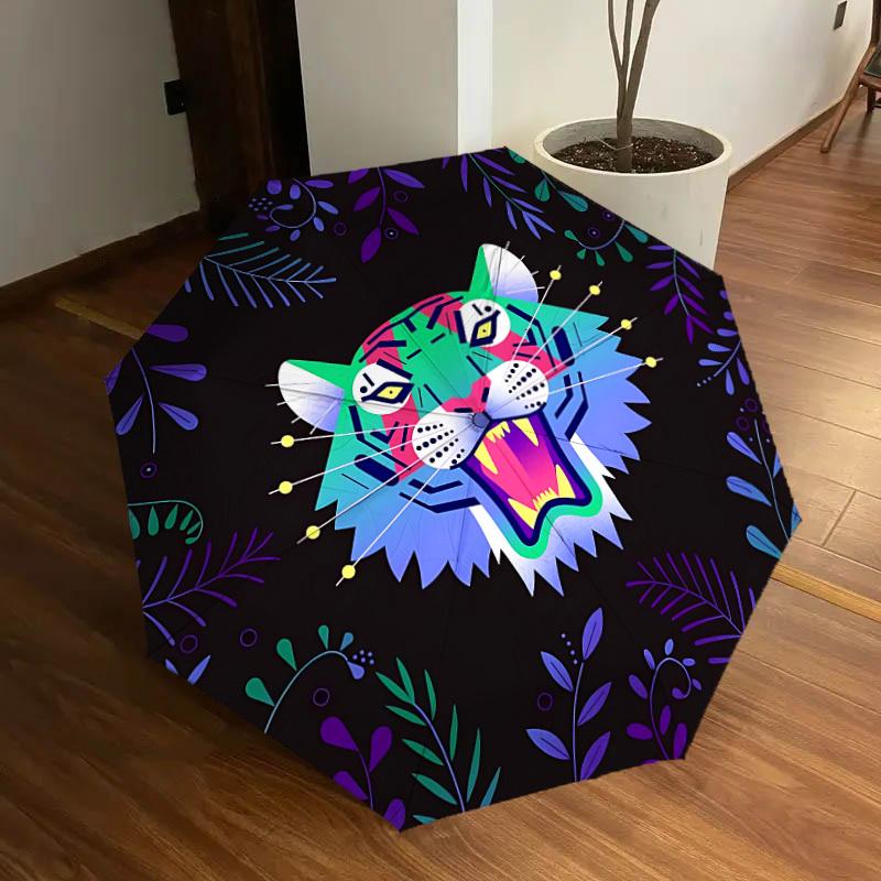 

1pc Tiger Face Automatic Umbrella Durable Iron Frame & Plastic Handle, Gift for Men & Women, Sturdy Construction yy250905166