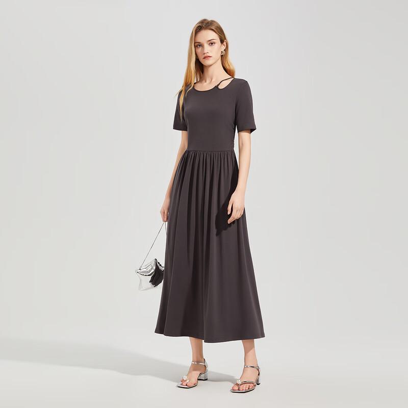 TATU Women's A-line Knit Short Sleeve Midi Dress