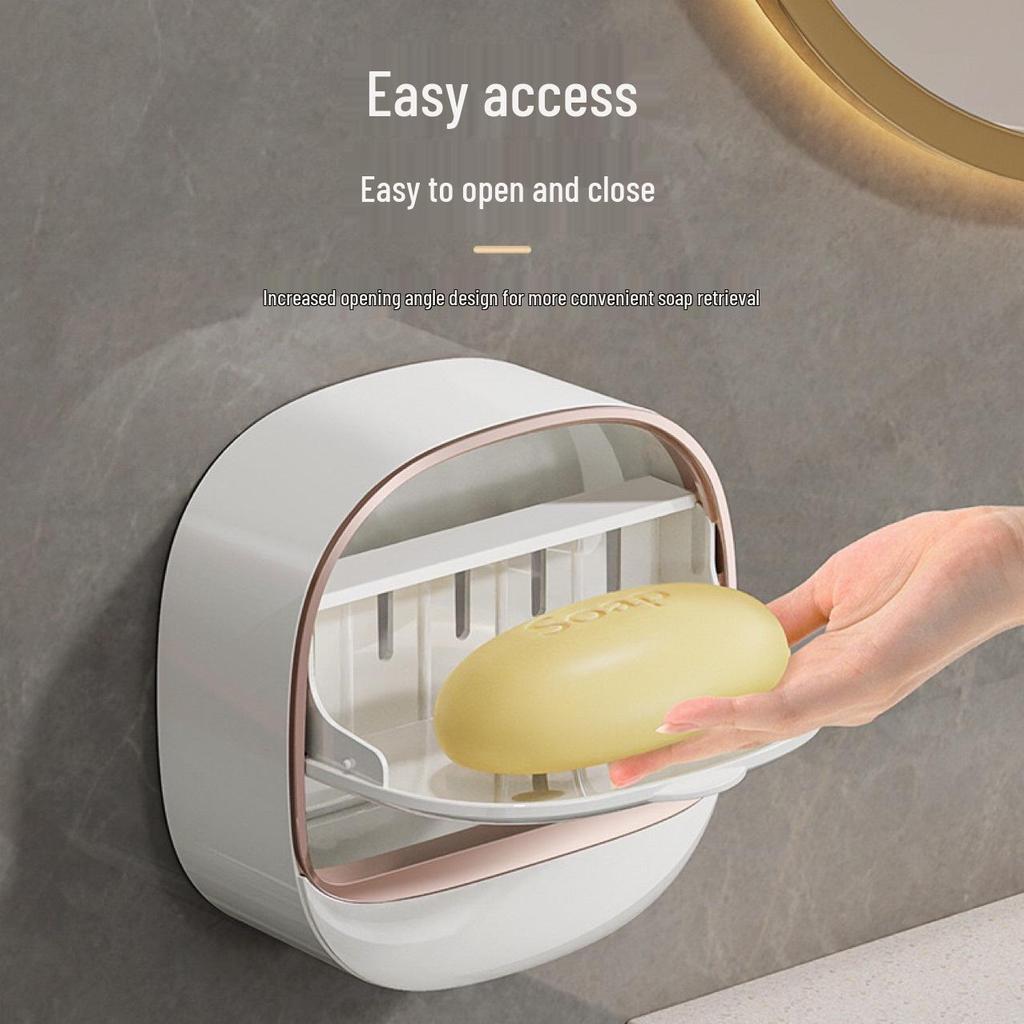Punch-Free Wall-Mounted Soap Holder with Drain for Bathroom
