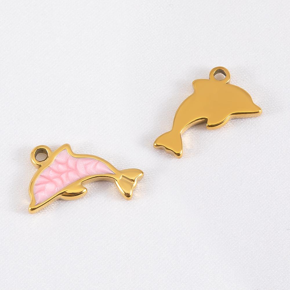 2pcs 6pcs 10pcs Stainless Steel Pendant Enamel Dolphin Charms for DIY Bracelet Jewelry Making Necklce Keychain Pendants Earrings