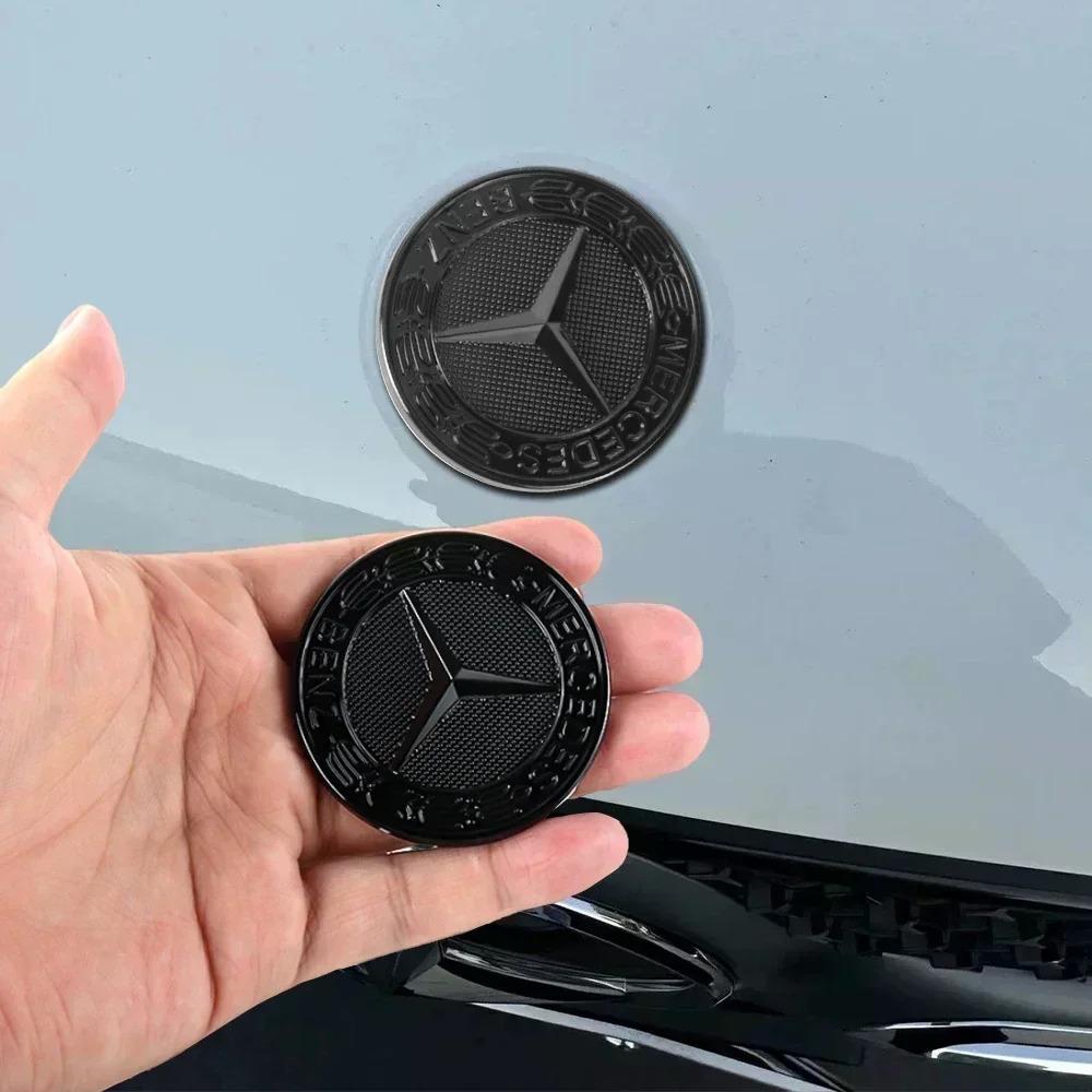CRU1 57mm Aluminum ABS Car Flat Hood Emblem Sticker Front Badge Logo Decor Accessories For Mercedes Benz AMG W206 W220 W205 W210 W108
