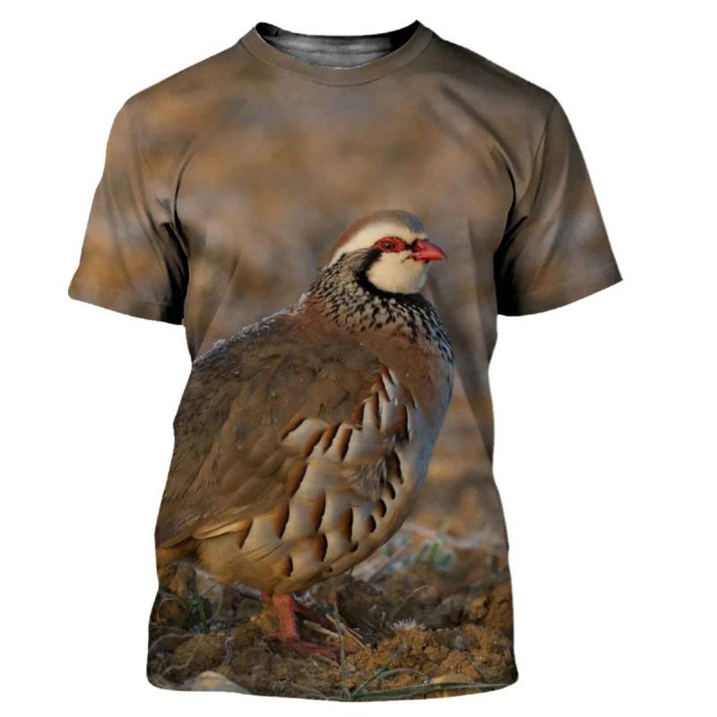 Summer Camouflage Hunting Animal quail Pattern Printed Men's Round Neck T-shirt Casual Short Sleeved Oversized Fashionable