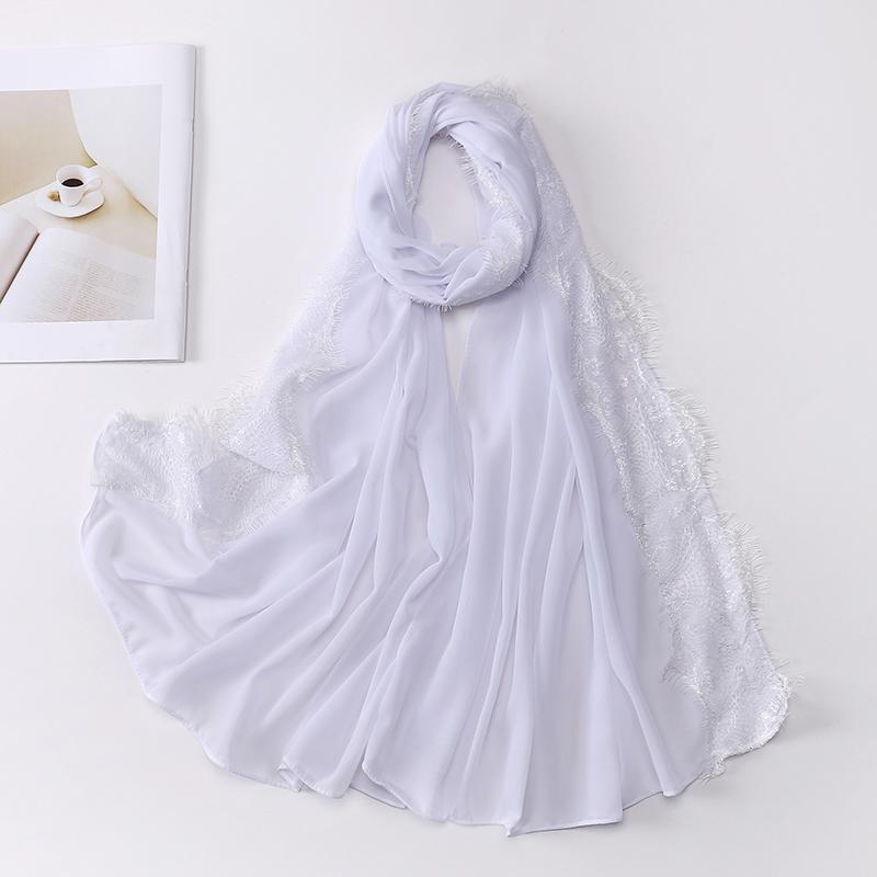Wedding Style Muslim Soft Lace Hijab Lslamic Plain Scarf Premium Chiffon Scarf Shawl Turban Headwraps Headband Foulard