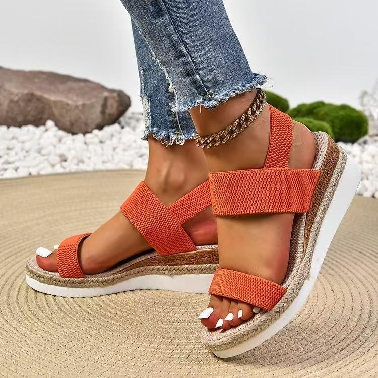 

Женские летние сандалии на высоком танкетном каблуке, новые сандалии на платформе с эластичной фиксацией стопы и открытым носком 43