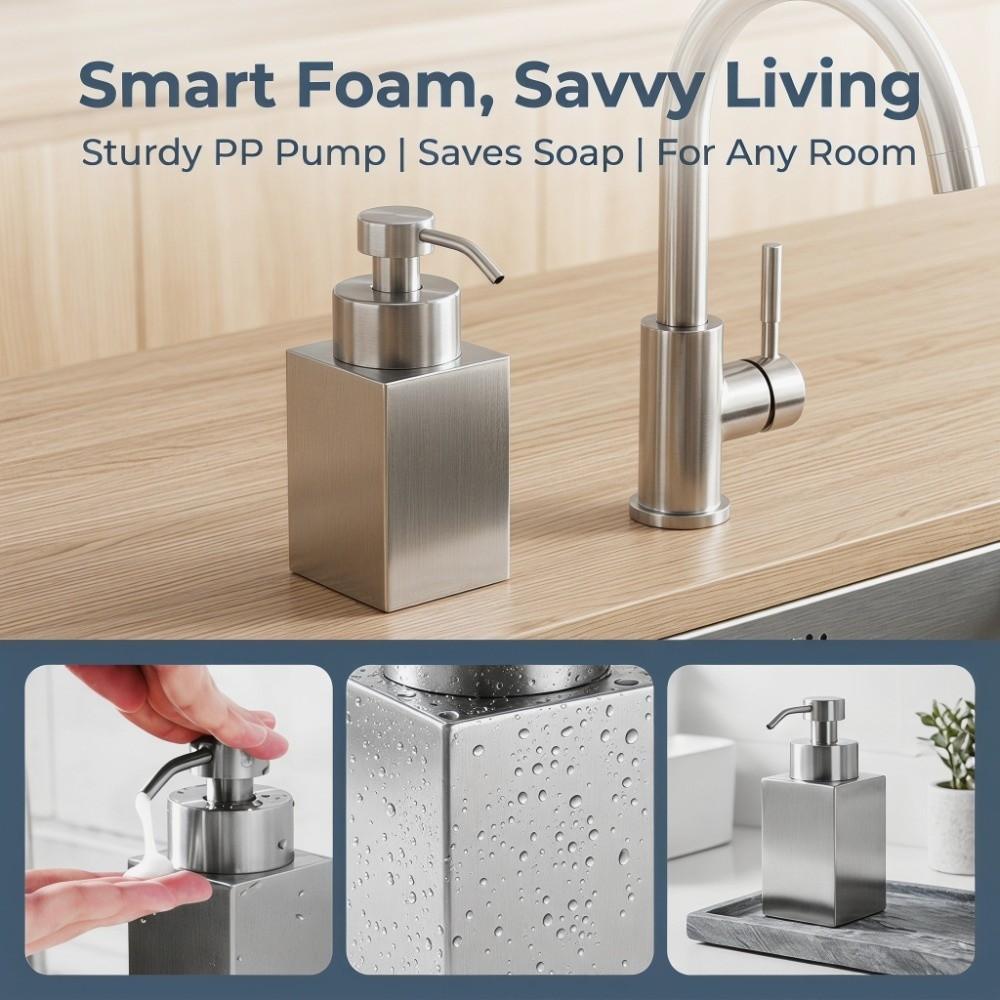 Distributeur de savon liquide en acier inoxydable avec réservoir intérieur en PP, design rechargeable, flacon pour lotion, pour comptoir