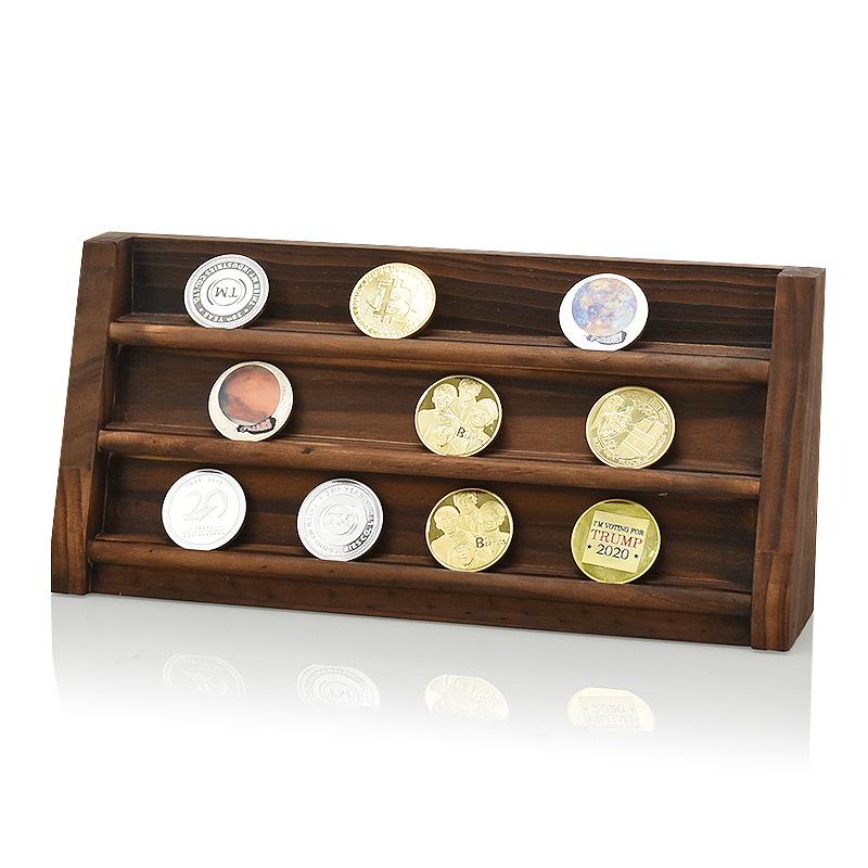 Cross-Border Commemorative Coin Display Stand - Single-Layer Flat Pine Wood Burnt Finish for Coin Display & Authentication.